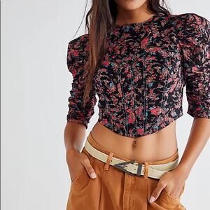 NWOT Free People Open Back Monica Top Black Red Turquoise XS